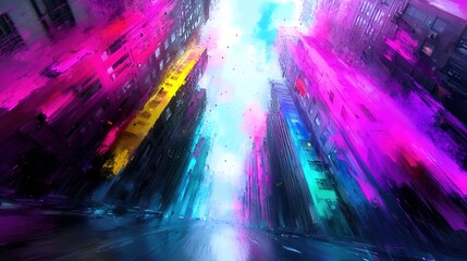 Vibrant Abstract Cityscape with Colorful Lights and Urban Atmosphere