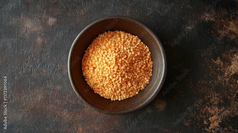 Poster overhead view of organic lentils in a rustic bowl on a textured surface showcasing natural food ingr