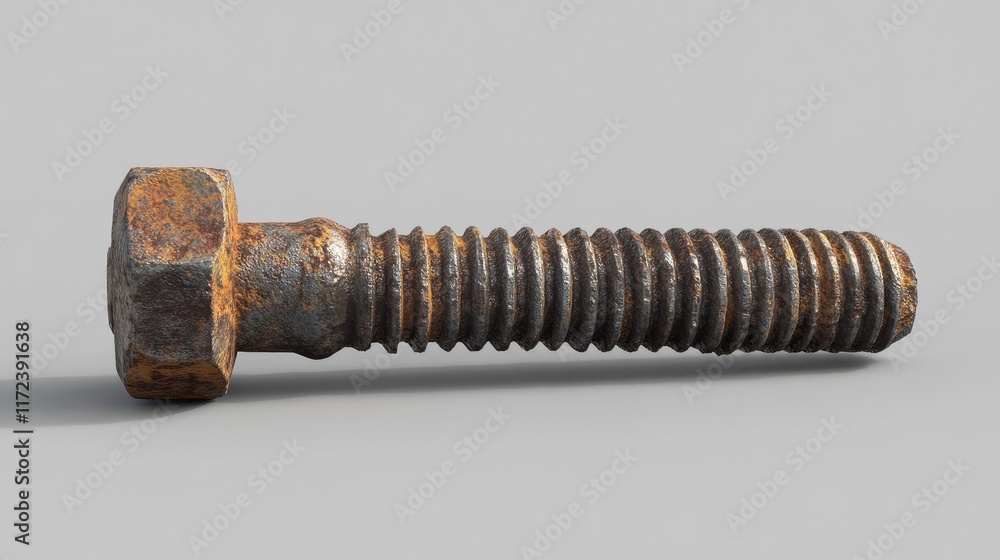 Poster rusty oxidized bolt with a hexagonal head showcasing weathered metal texture and corrosion details o