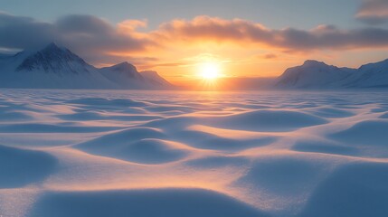 Arctic sunset over snow-covered landscape.