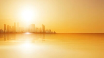 Fototapeta premium Serene Sunset Over Urban Skyline with Reflections on Calm Water