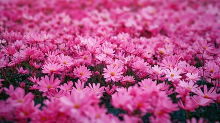 Obraz premium Vibrant pink chrysanthemums blooming in a lush outdoor garden creating a picturesque floral landscape