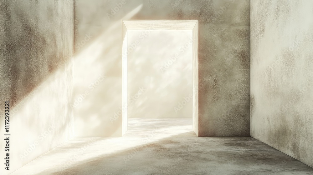 Aufkleber minimalist room with open door and soft light creating a serene digital art background