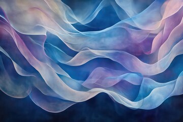 Obraz premium Ethereal smoke trails in shades of blue, purple, and pink forming a ribbon-like wave with transparency.