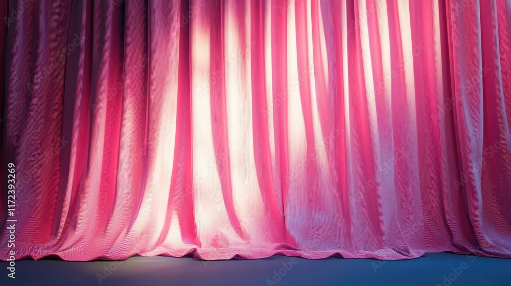 Poster elegant pink curtain drapes softly illuminated creating a serene and vibrant atmosphere ideal for th