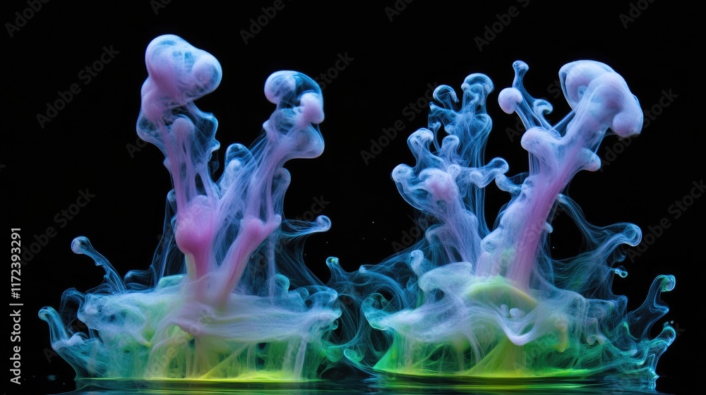 Aufkleber vibrant neon ink swirling in water creating abstract art with a minimalistic macro perspective again