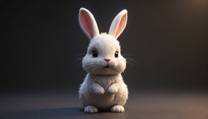Obraz premium Adorable fluffy bunny standing on a dark surface with a curious expression