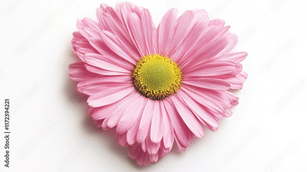 Poster pink daisy flower arranged in heart shape symbolizing love and affection on a light background perfe