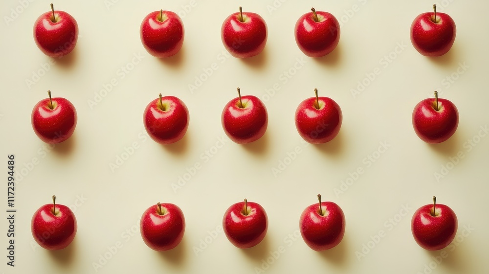 Poster neatly arranged vibrant red apples on a light background showcasing freshness and abundance in an or