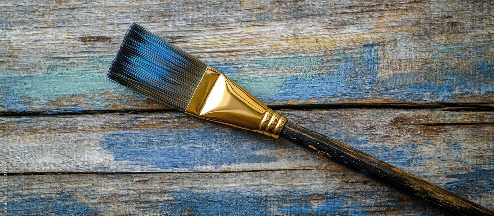 Poster artistic paintbrush on a rustic wooden surface perfect for creative projects and inspiration for art