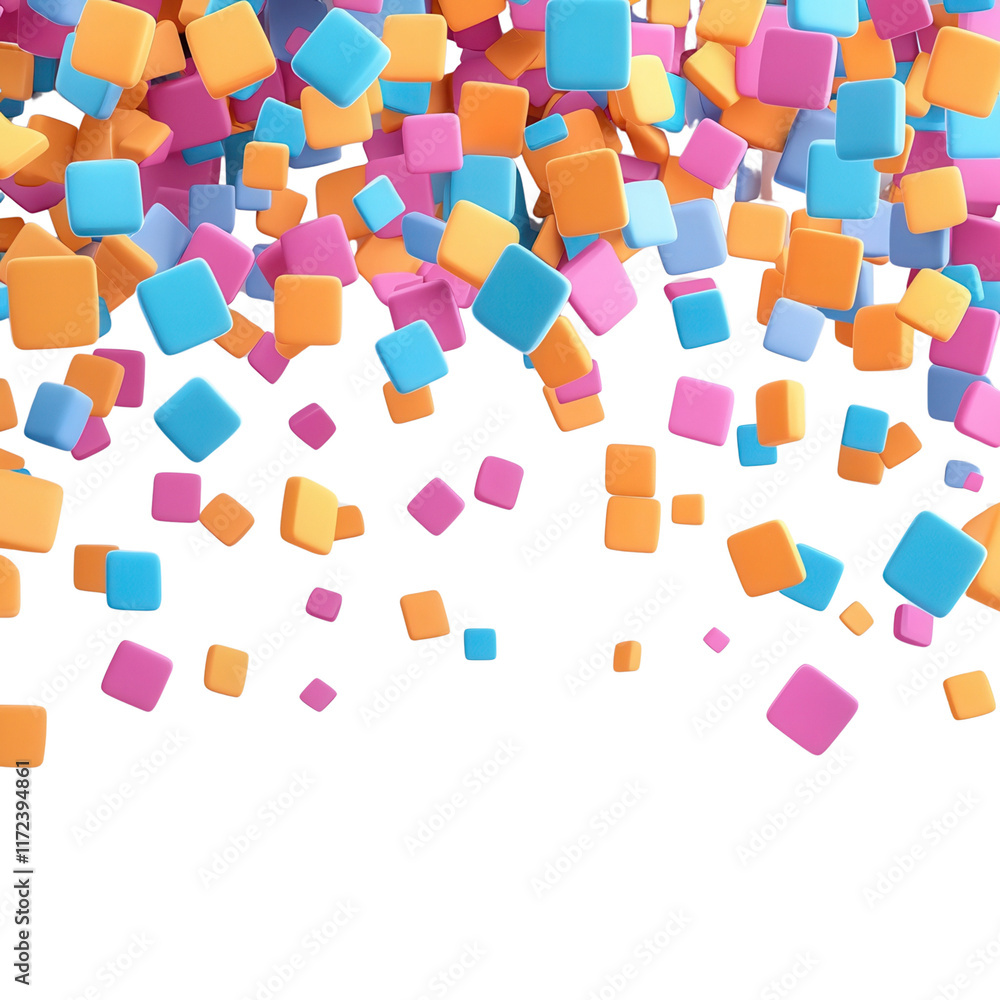 Poster colorful squares in various shades cascade against a dark background, creating a vibrant and dynamic