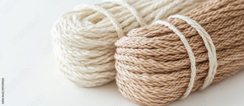 Aufkleber neutral macrame cord rolls in cream and beige on white background ideal for crafting projects and di