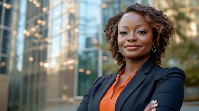 Confident african female business professional in urban setting