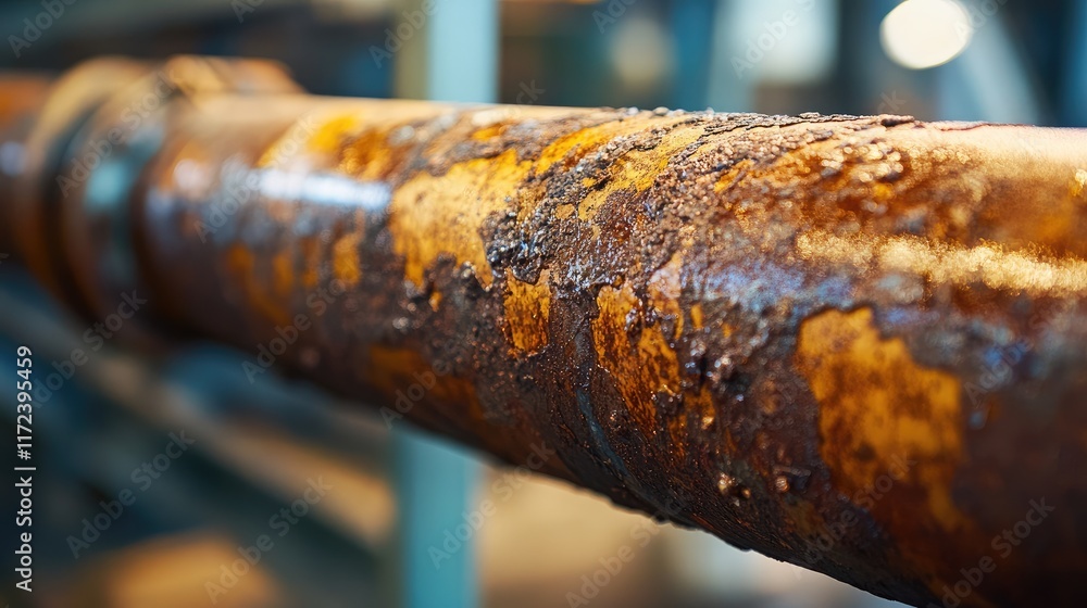Fototapete closeup of a corroded oxidized pipe branch in an industrial factory setting showcasing rust and wear