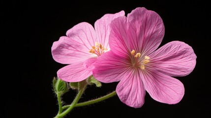 Obraz premium Delicate pink flowers with detailed petals contrasting against a dark background showcasing natural beauty and elegance