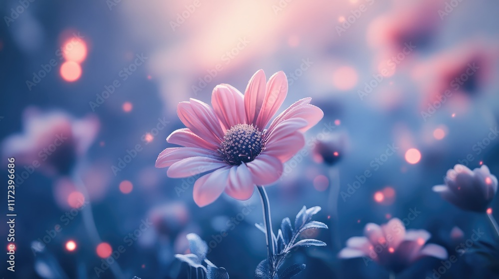 Aufkleber delicate pink chrysanthemum in dreamy garden with soft bokeh background creating a serene and enchan
