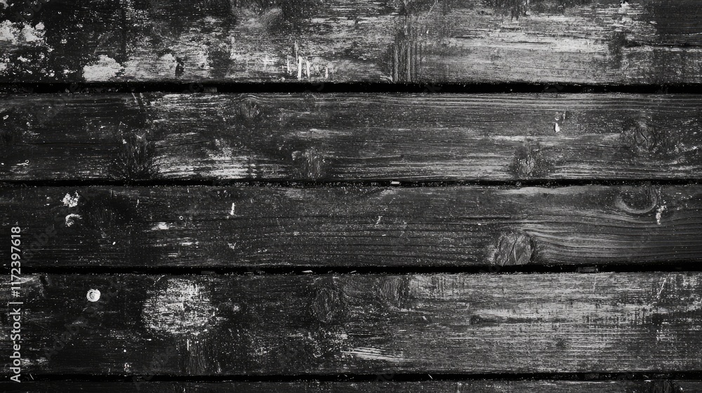 Poster Overhead view of weathered dark wooden planks textured surface for background or design use