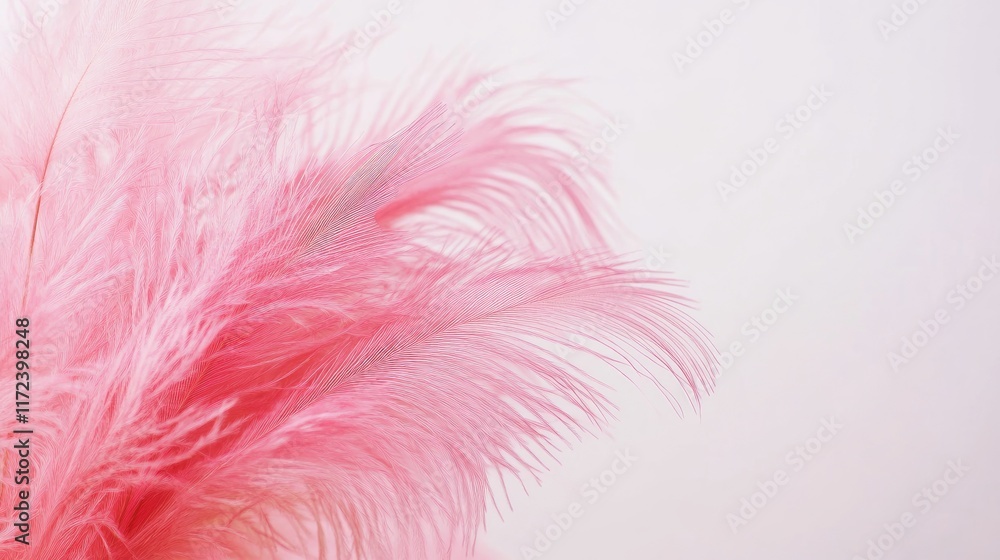 Poster delicate pink feather texture on a soft white background for creative and aesthetic design concepts