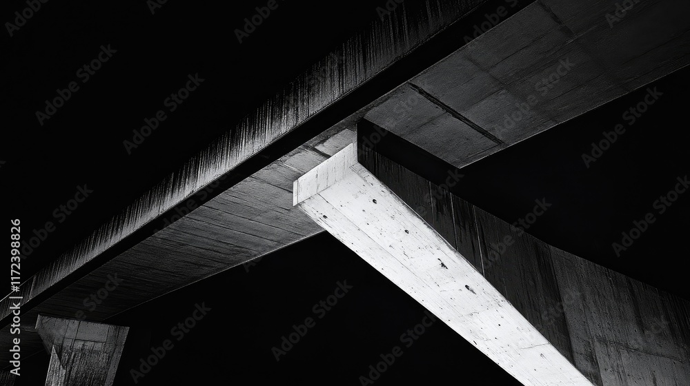 Poster Architectural overpass structure illuminated at night showcasing intricate design and shadows in a moody urban landscape.