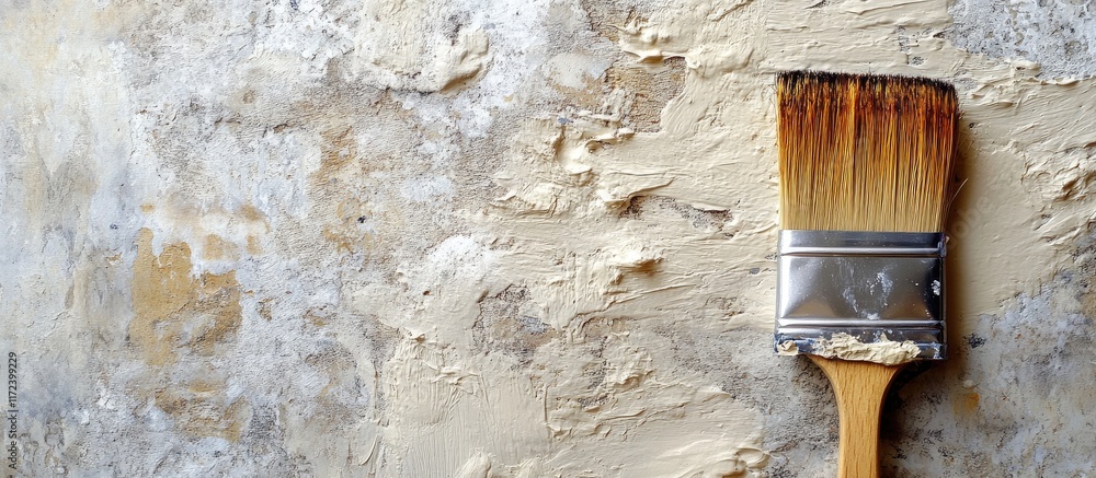 Poster painting brush on textured wall representing creativity and artistic expression in a serene and insp