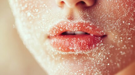 Exfoliating and Moisturizing Lips with Lip Scrub for Skincare Routine Close Up Image