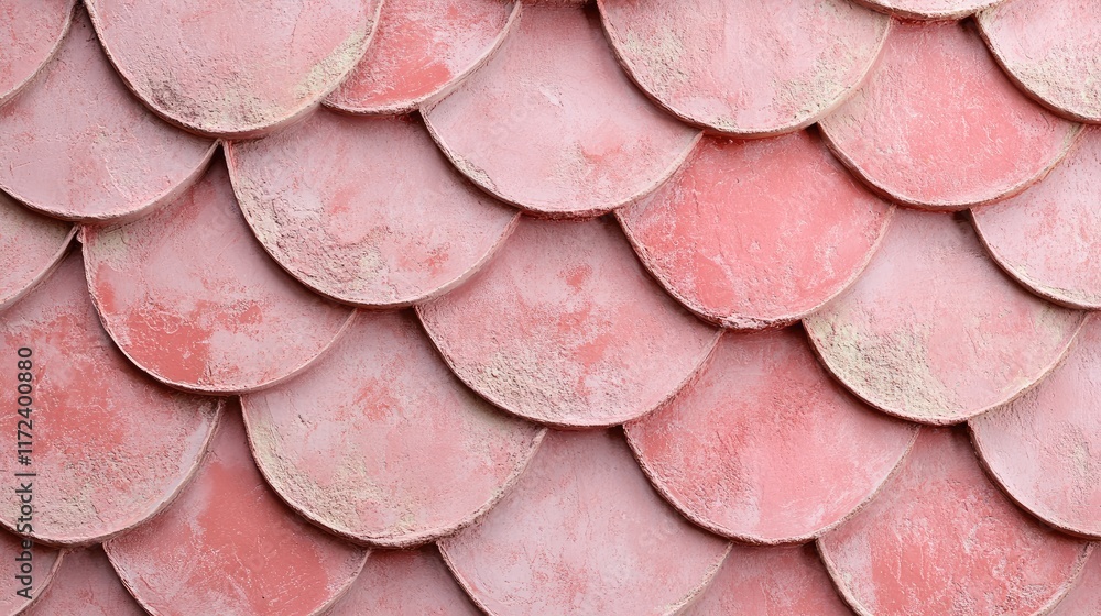Poster pink fish scale plaster wall texture in vintage style showcasing a unique decorative pattern for int