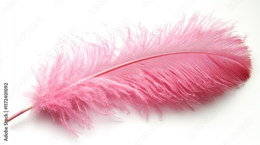 Poster delicate pink feather resting on a clean white background for elegant design and decoration concepts