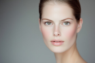 Naklejka premium Beautiful skin woman face, healthy beauty skincare and cosmetics for adverstising. Generative Ai. 