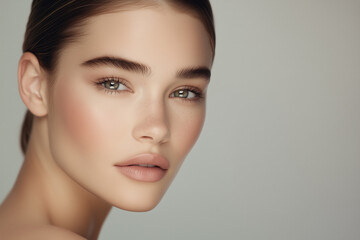Fototapeta premium Beautiful skin woman face, healthy beauty skincare and cosmetics for adverstising. Generative Ai. 