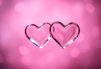 Glass Hearts Romantic Pink Bokeh Background Soft Light