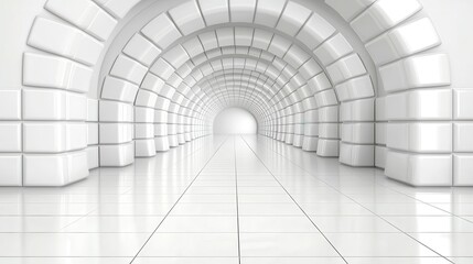 Obraz premium Futuristic White Archway Corridor with Smooth Walls and Reflective Floors in Modern Interior Design