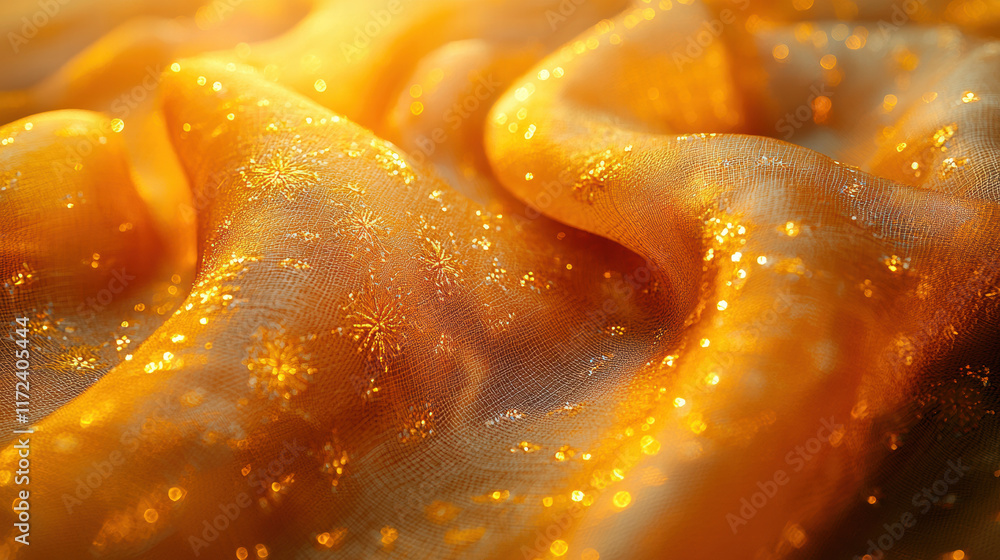 Poster luxurious golden fabric with intricate patterns and shimmering details