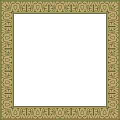 Vector gold with green Arabic national square ornament.  Ethnic rectangle, frame of eastern peoples. Persian painting