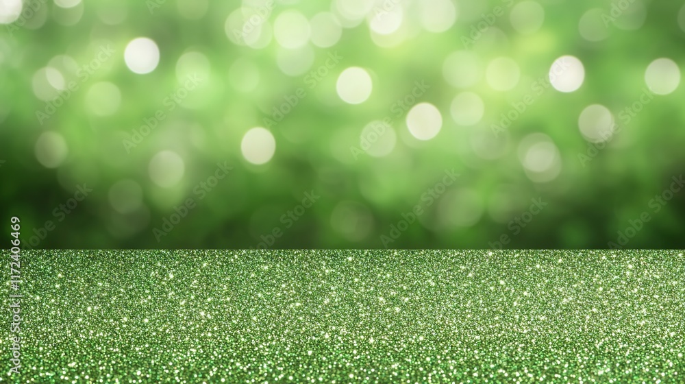 Poster bright green glitter background with soft bokeh effect for design