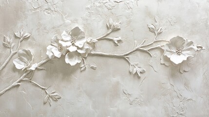 Textured plaster wall with handcrafted floral patterns, creating a bespoke and elegant touch
