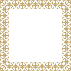 Vector golden square Kazakh national ornament. Ethnic pattern of the peoples of the Great Steppe