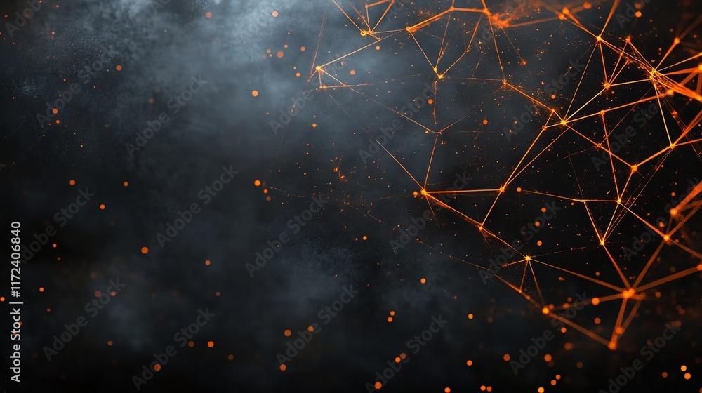 Poster abstract connection background with orange nodes and smoke effect