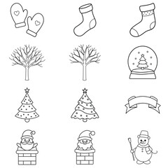 Fototapeta premium Set of Christmas ClipArt Design, Xmas illustration vector, Merry Christmas lineArt graphics 