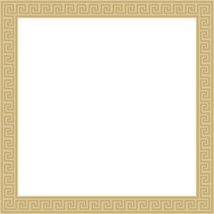 Obraz premium Vector golden classic Greek square ornament. Rectangle of Ancient Greece and Roman Empire. Byzantine painting of walls, floors and ceilings. Decoration of European palaces