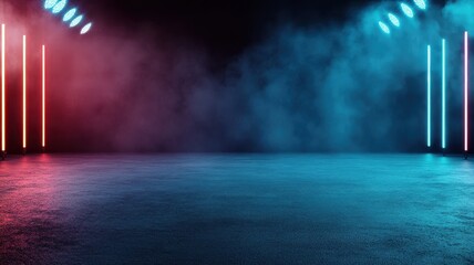 A dark empty street with abstract blue asphalt serves as a captivating backdrop for urban solitude and mystery.