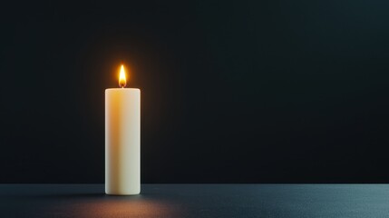 Single White Candle with Flickering Flame on Dark Background Bringing Warmth and Calmness