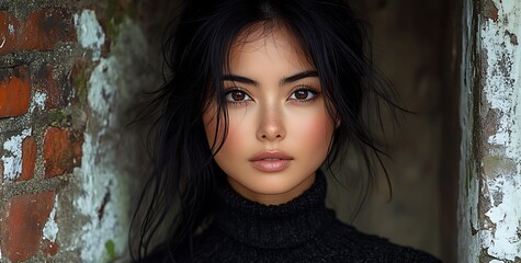 Person with long black hair, radiating elegance and beauty


