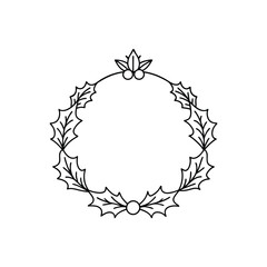 Christmas wreath illustration vector, Merry Christmas ClipArt Design, wreath Lineart Art

