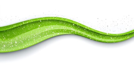 Abstract Green Wave Design with Glitter Sparkles on White Background