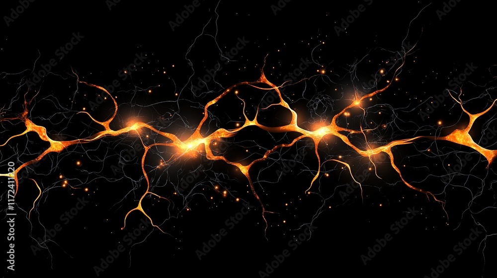 Poster abstract neural network with bright light and dark background