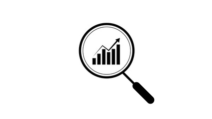  magnifying glass focuses on financial growth graph with white background.
