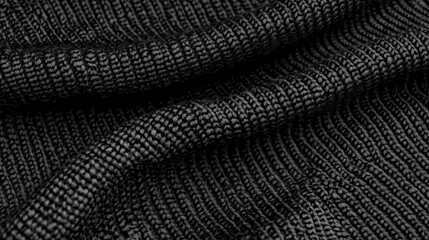 Close-Up Texture of Black Fabric Showing Intricate Weave Patterns and Softness for Design Use