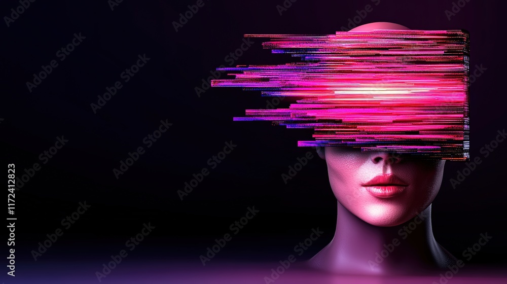 Poster abstract concept of digital identity with distorted facial features