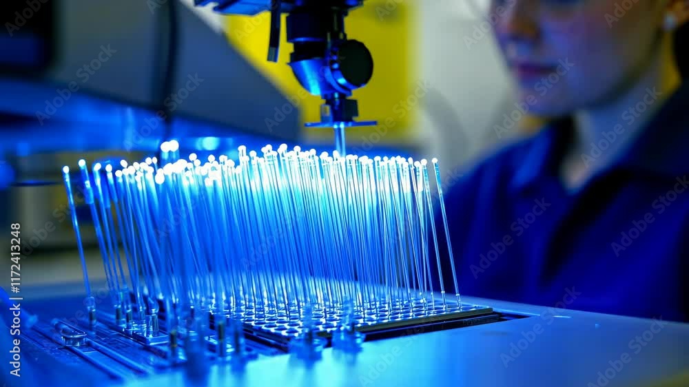 Aufkleber precision technology in action as a technician works with intricate light emitting devices in a lab 