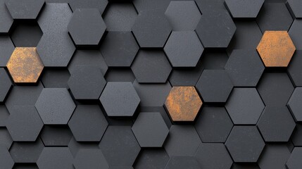 Textured Hexagonal Pattern with Gray and Rusted Hexagons on a Modern Background